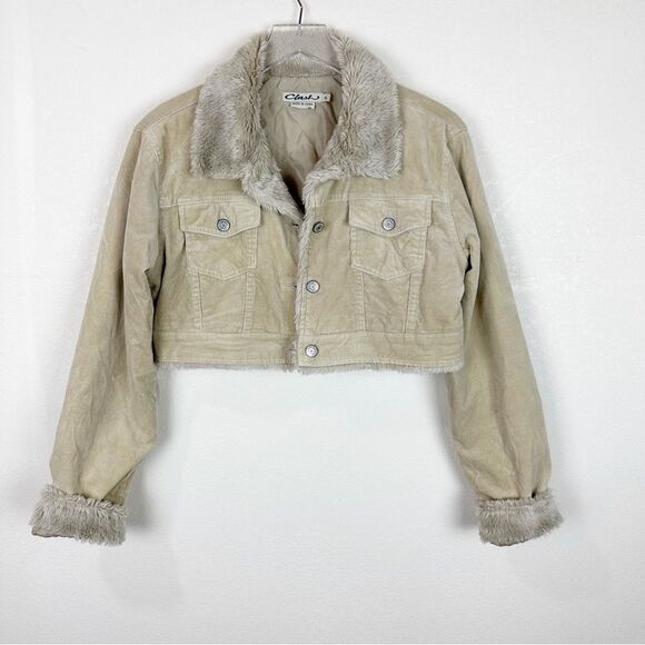 Y2K Penny Lane CROP JACKET Faux Fur Corduroy Jacket Chic XL - Picture 1 of 7